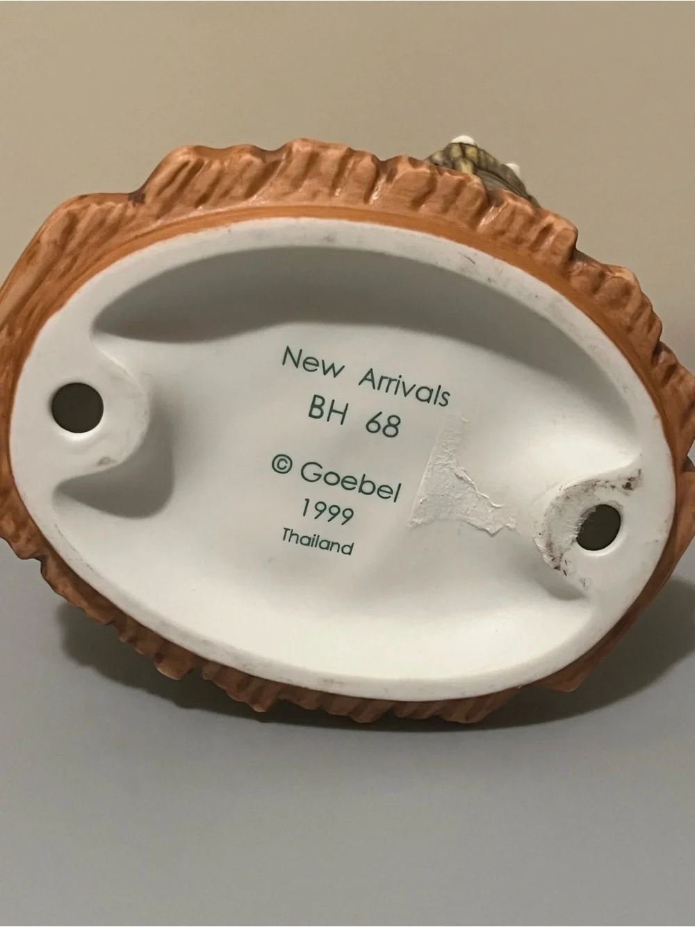Goebel Porcelain Figurine Base Marked 'New Arrivals' – Cream and Brown